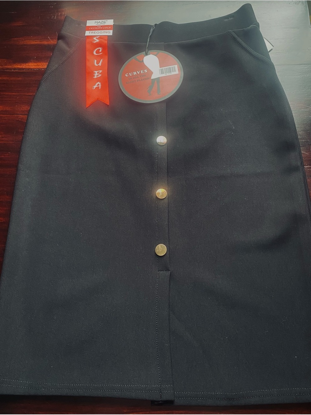 Black Button-Front Ponte Skirt